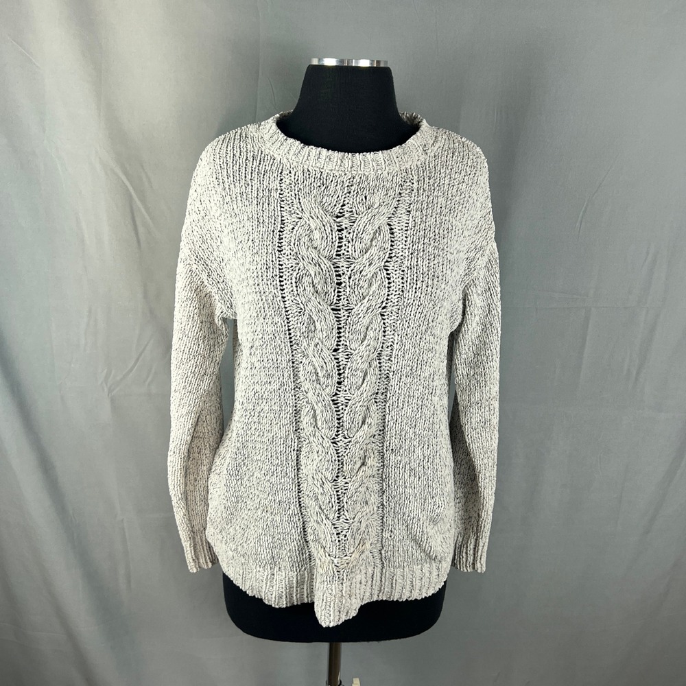 I.B. Diffusion Pullover Sweater Womens Small Heather Gray Cable Knit Winter Warm